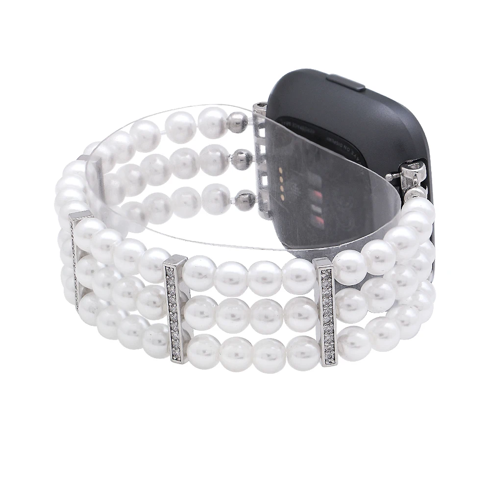 

Luxury Imitation Pearls Crystal Watch Strap For Fitbit Versa/Versa 2/Versa Lite Smart Watch Elastic Handmade Watchband Jewelry
