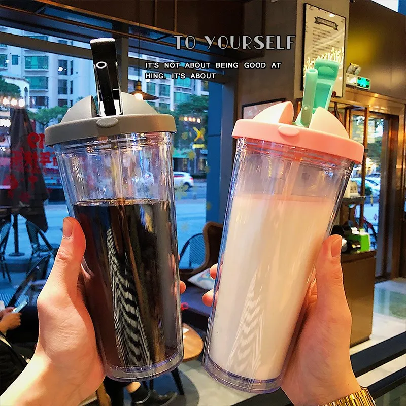 Горячая 16 унций/500 мл 24oz/700 с двойными стенками Пластик соломы принадлежности для