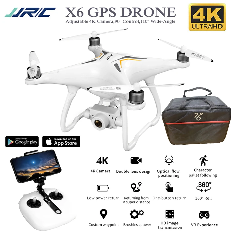 Профессиональный Дрон X6 с Gps и 4K камерой регулируемый бесщеточный