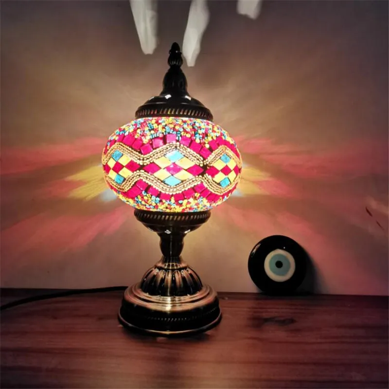 

Turkey Bohemia Table Lamp Vintage Handmade Colorful Glass Led Reading Night Light for Foyer Bar Restaurant Bedroom H 30cm 1166