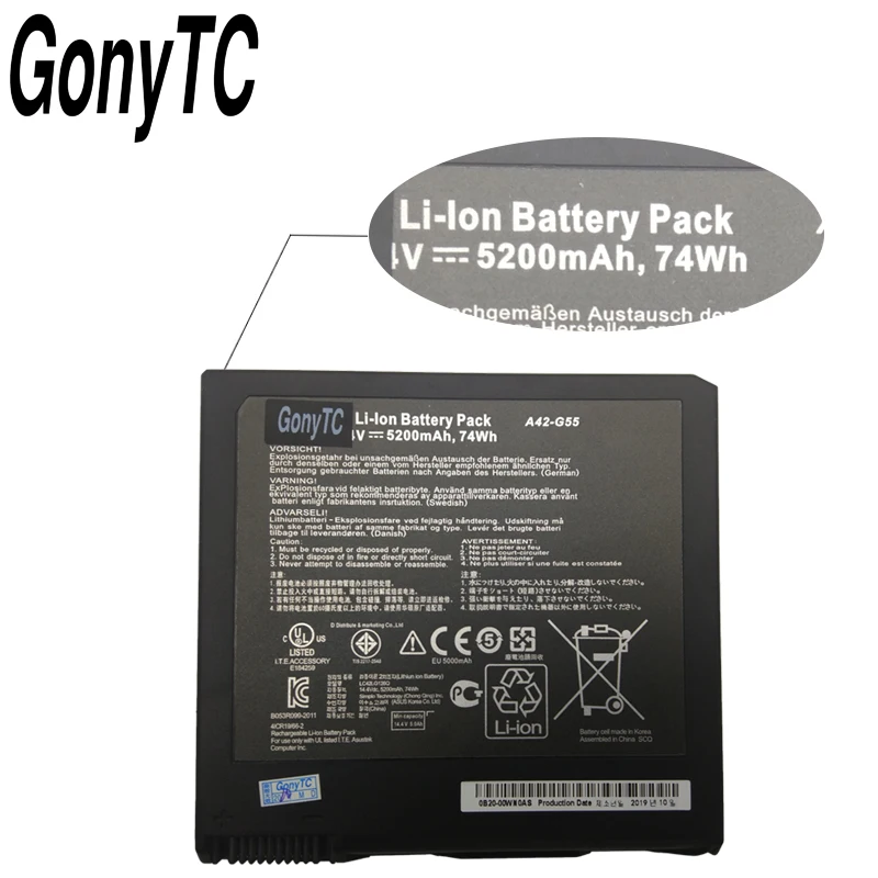 GONYTC 14 4 V 5200 мА/ч 74Wh A42-G55 новый оригинальный Аккумуляторный блок для ноутбука ASUS G55
