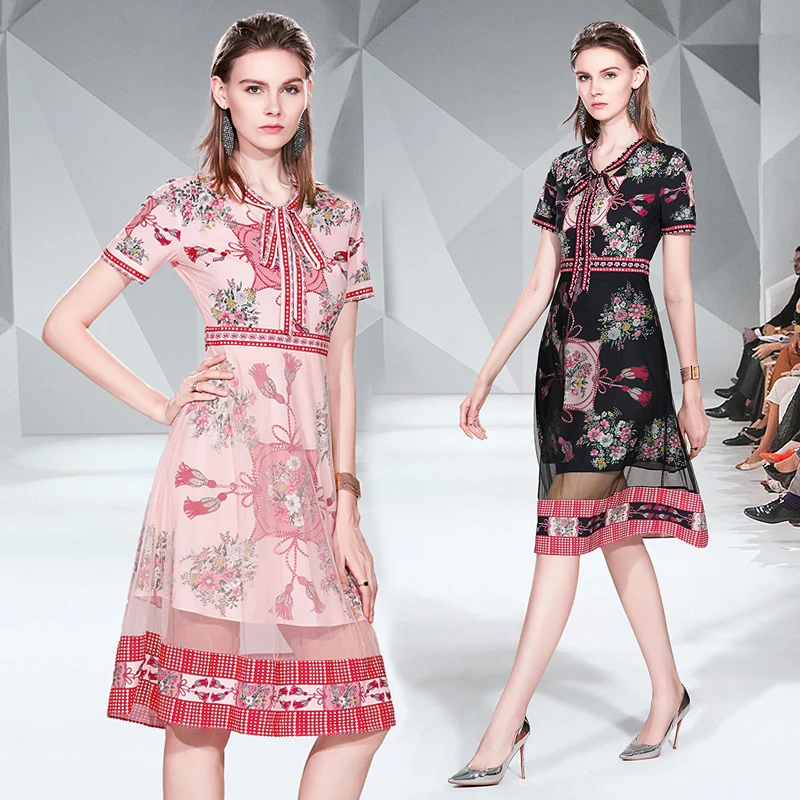 Женское платье с бантом на воротнике элегантное Сетчатое ТРАПЕЦИЕВИДНОЕ ПЛАТЬЕ