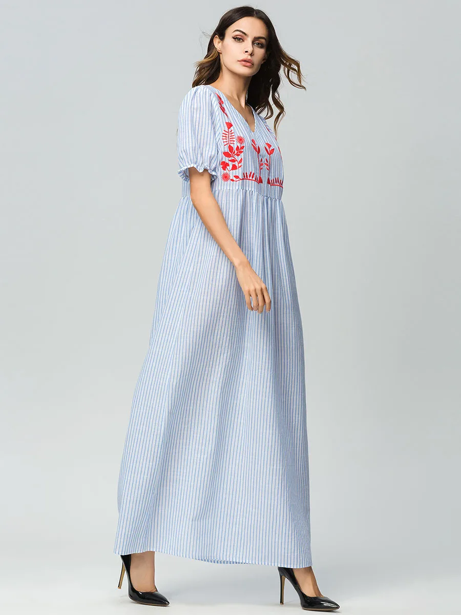 Платье-кафтан модное простое Абая турецкий этнический стиль осень вышивка