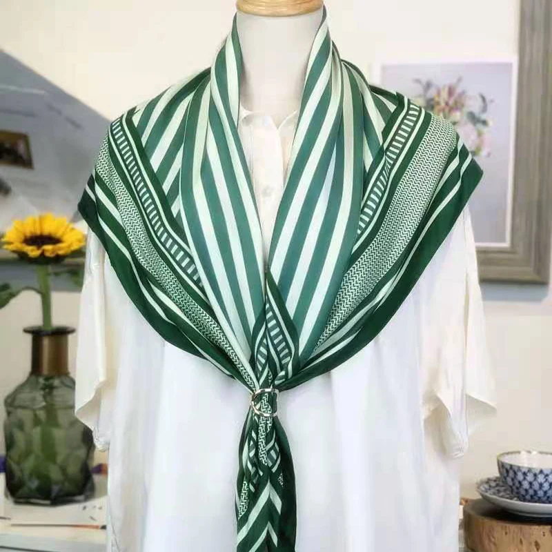 

Luxury Brand Square Stripe100%Twill Scarf Women 90*90cm Head Scarfs Silk Scarves Spring Summer Shawls For Ladies Headband