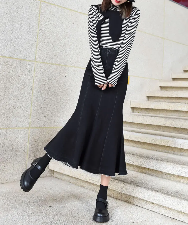 

FNOCE 2020 autumn winter women's denim skirt street fashion elegant solid high waist tight bag hip slim denim Ankle-Length skirt