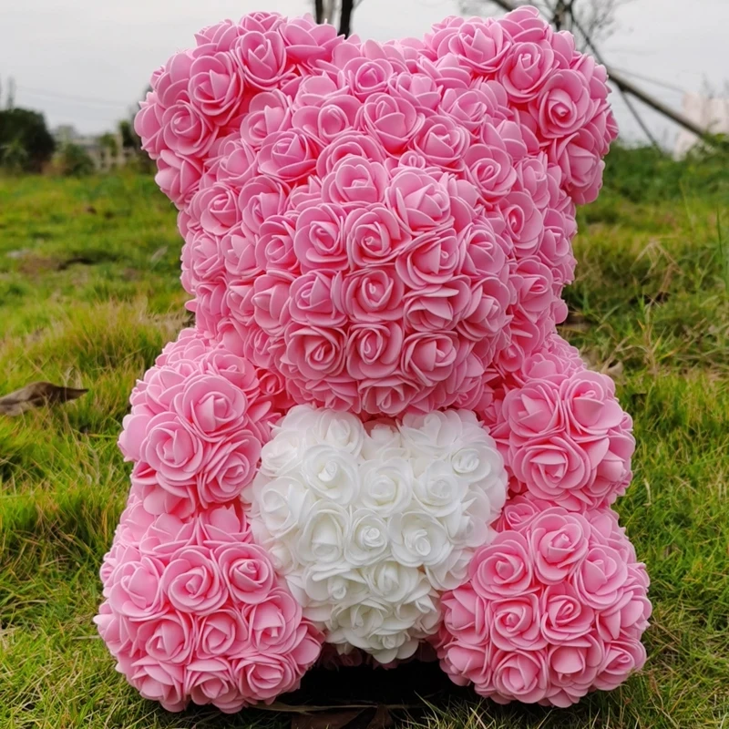 

40CM pink rose bear with box