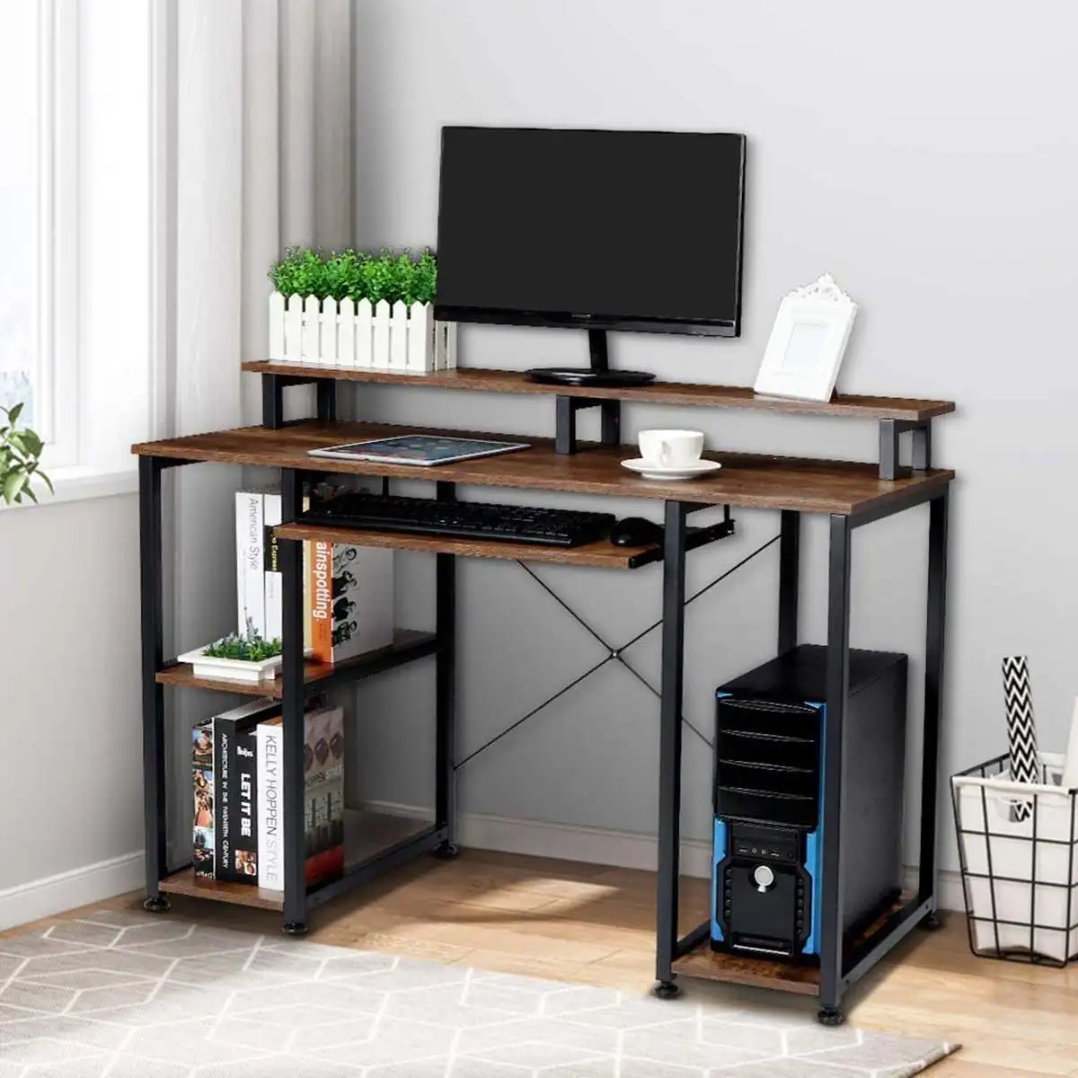 

Компьютерный стол 118 см с подставкой, игровой стол в стиле ретро, рабочее место для учебы, офисная мебель для дома и игр