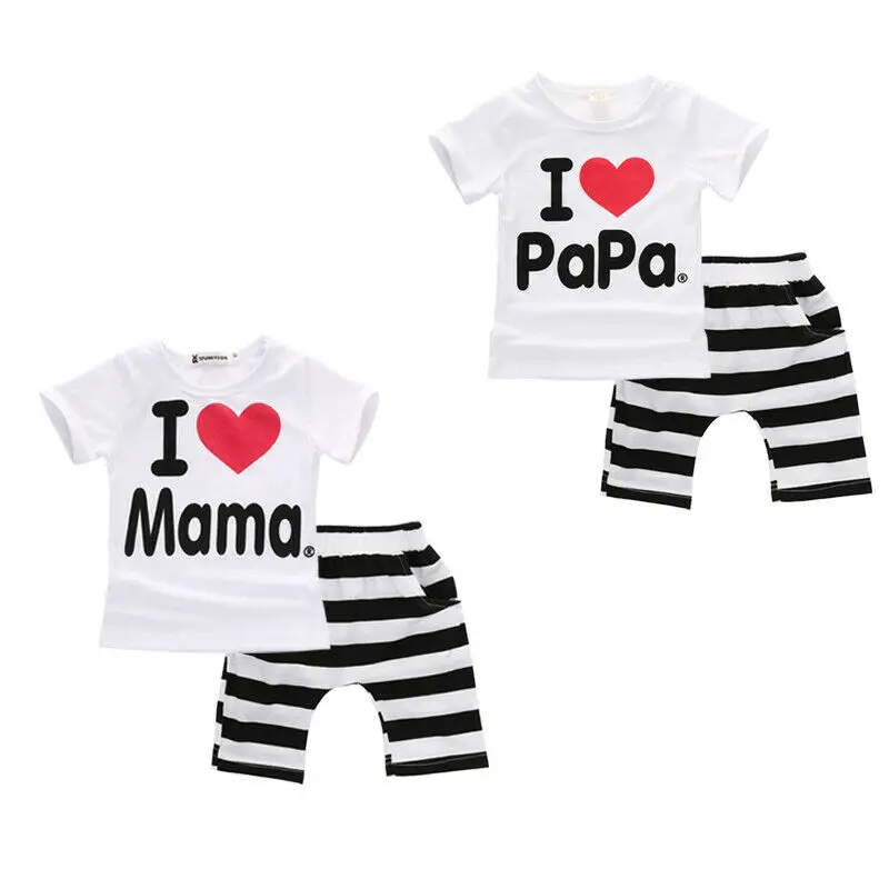 Комплект одежды для малышей белая футболка с надписью I Love Papa Mama топы девочек
