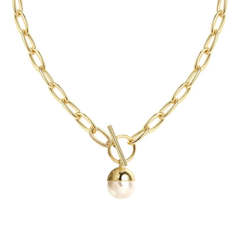 

Brass With 14K Gold Faux Pearl Necklace Women Wedding Jewelry Runway T Show Party Gown Glam Top Gothic Japan Korean