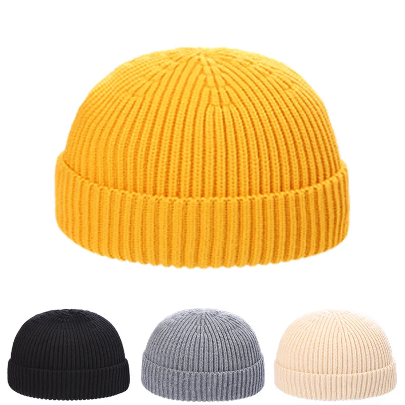 

2021 Knitted Beanie Hats Tide Autumn Winter Head Hood Pure Color Woolen Women's Hat Beanies for Men Hedging Warm Windproof Cap