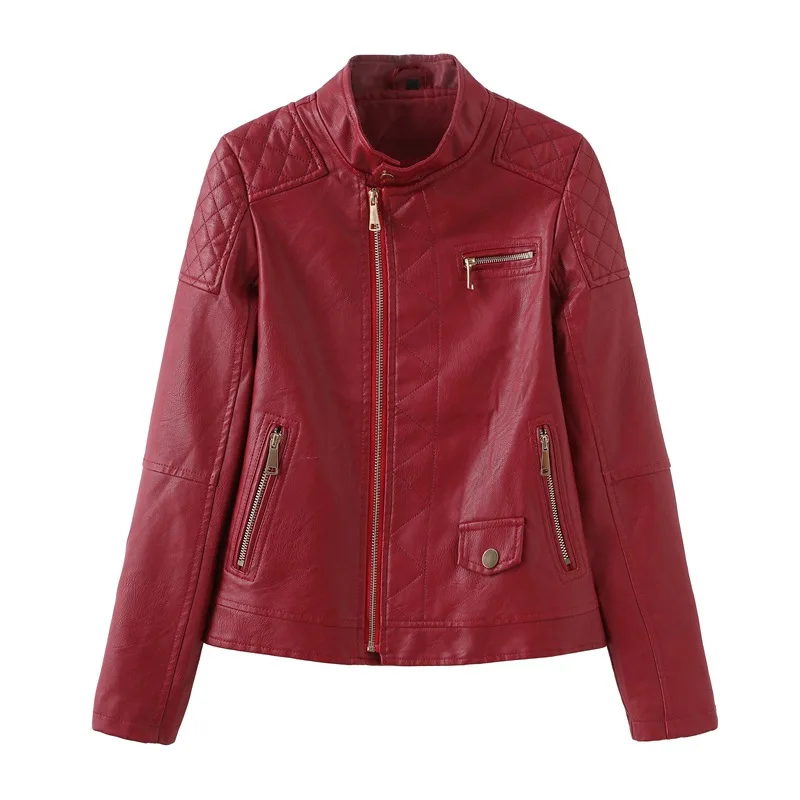

Spring Autumn PU Leather Jacket Women Casual Soft Faux Leather Coat Short Slim Black Red Motorcycle Jackets Campera Cuero Mujer