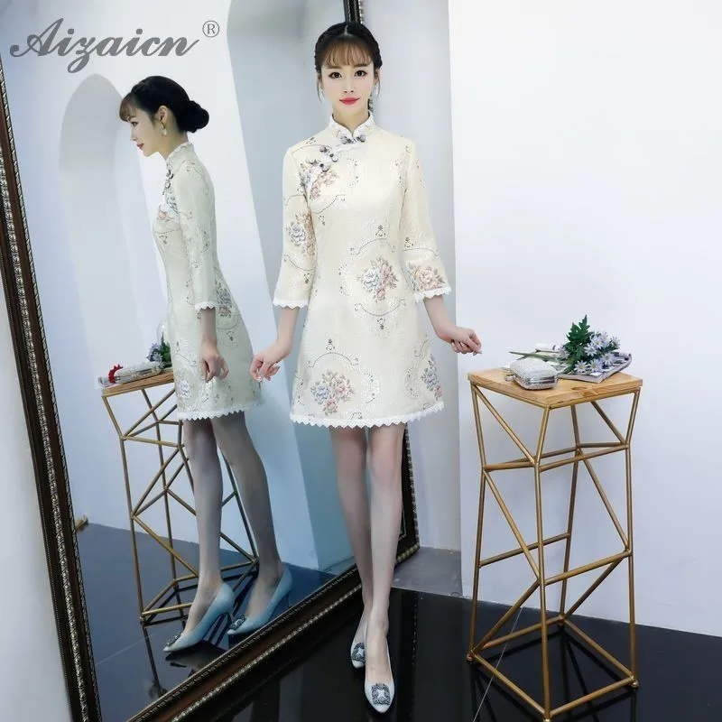 Высококлассное жаккардовое переплетение Cheongsam китайское модное китайское традиционное платье Qi Pao Восточный стиль платья с вышивкой Qipao зима