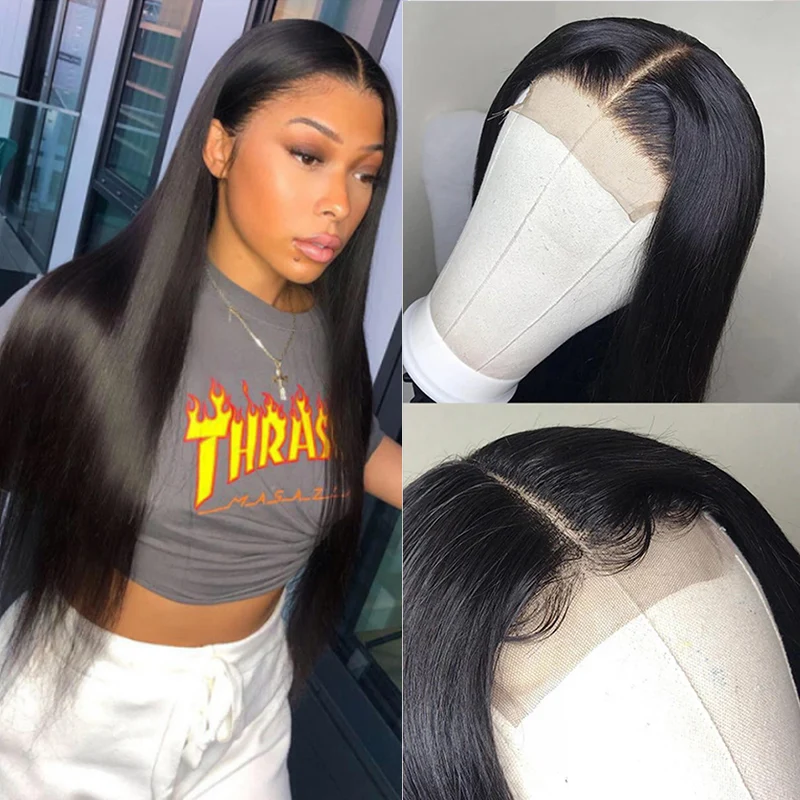 

Bone Straight 4x4 Lace Closure Wigs Preplucked With Baby Hair Human Hair Wigs Straight 150% density For Black Women Lace Front