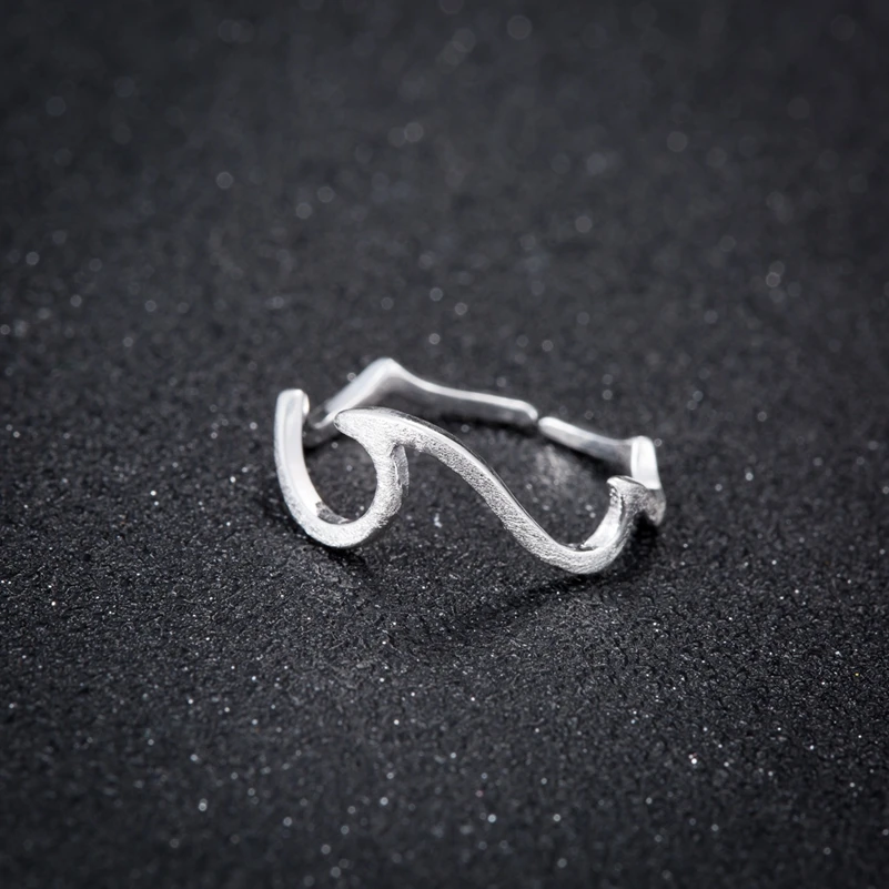 

100% 925 Sterling Silver Geometric Rings For Women Simple Fashion Sterling Silver Jewelry Wave Rings Adjustable Statement Anel