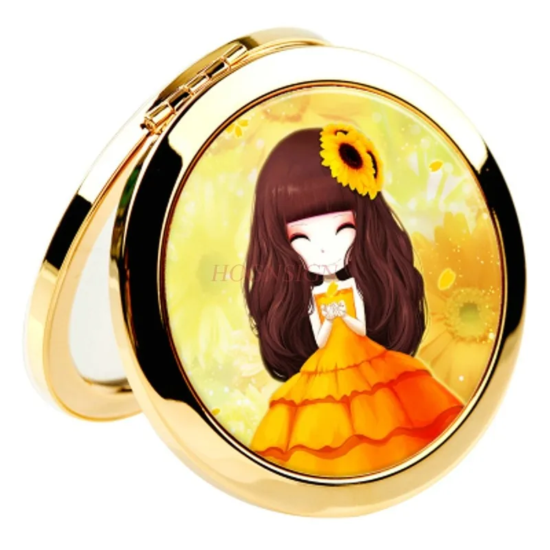 Маленькое зеркало портативное с рисунком маленькое Складное двухстороннее мини