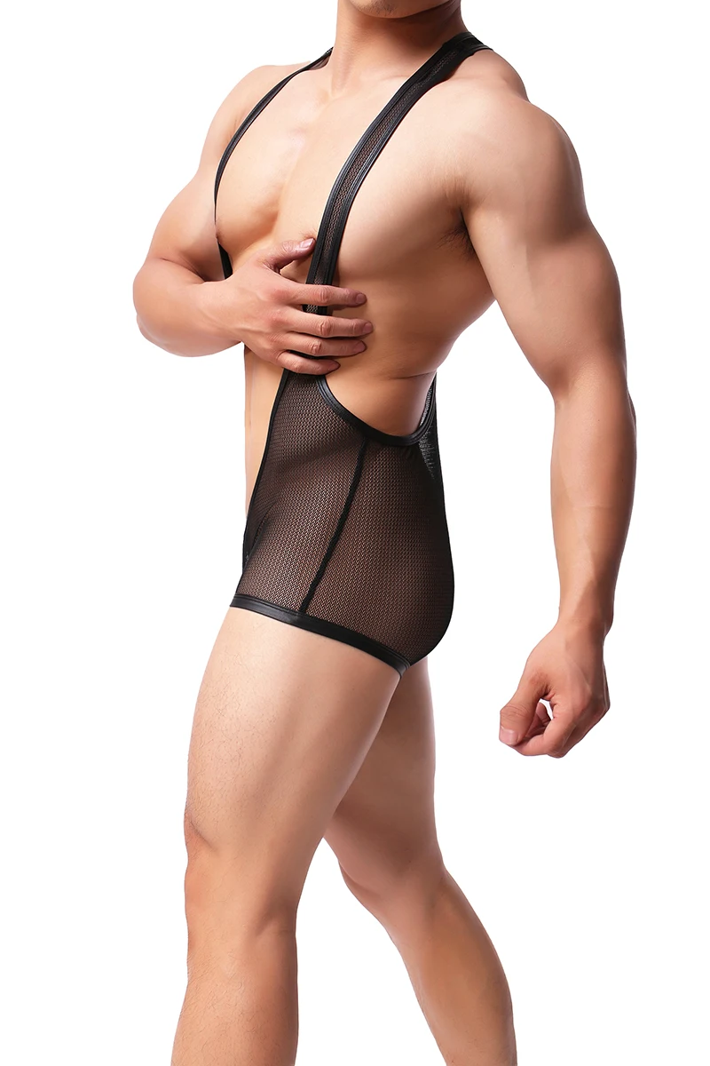 Мужские цельные прозрачные сетчатые боди для борьбы нижнее белье эластичный