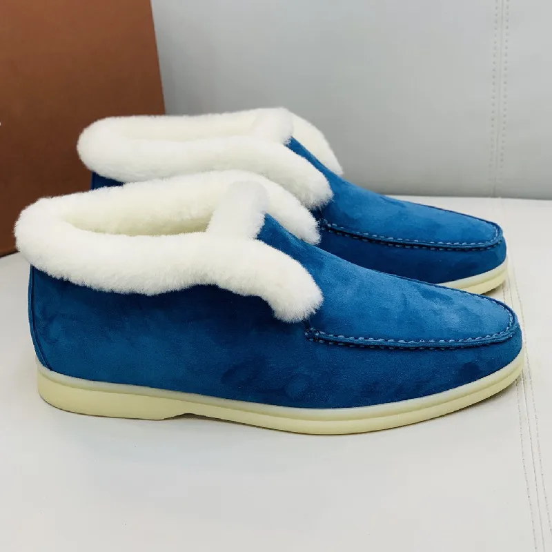 

New LP Kid Suede Women Single Shoes with Plush Winter Keep Warm Shallow Retro Casual Flat Shoes Woman Suede Soft Leather Shoes