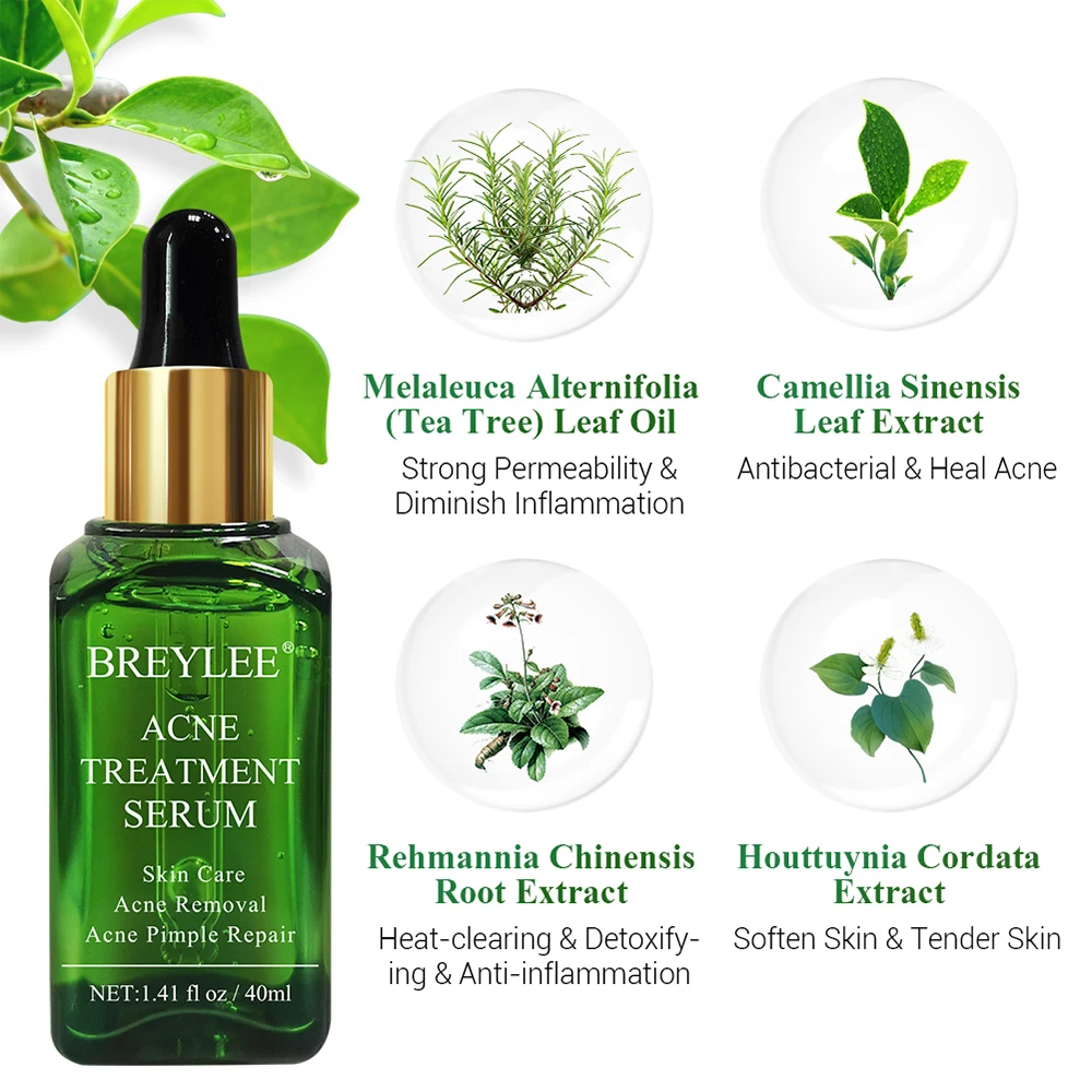 

BREYLEE Acne Treatment Serum 40ml Face Facial Essence Anti Acne Scar Removal Cream Skin Care Whitening Pimple Remover For Acne