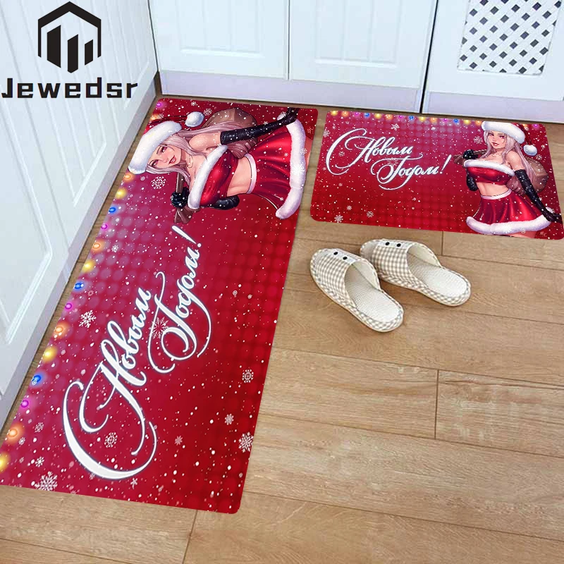 

Merry Christmas Kitchen Mat Decoration Bedroom Anti-Slip Entrance Balcony Doormat Home Hallway Bathroom Carpet Living Room Rug