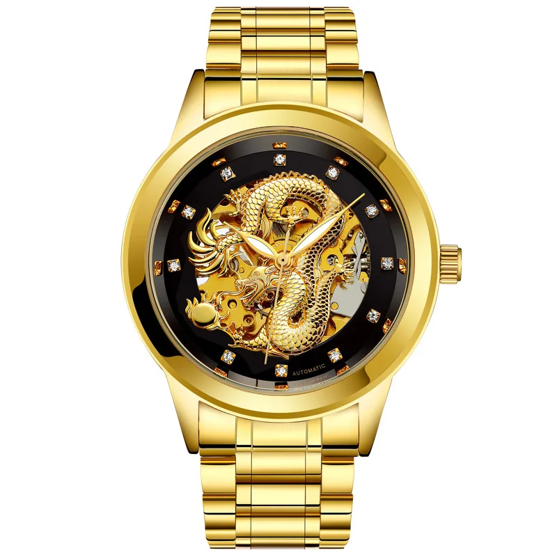 

Hollow Dragon Men's Watch Automatic Mechanical Male Watches Stainless Steel Fashion Business Waterproof Luminous Man WristWatch
