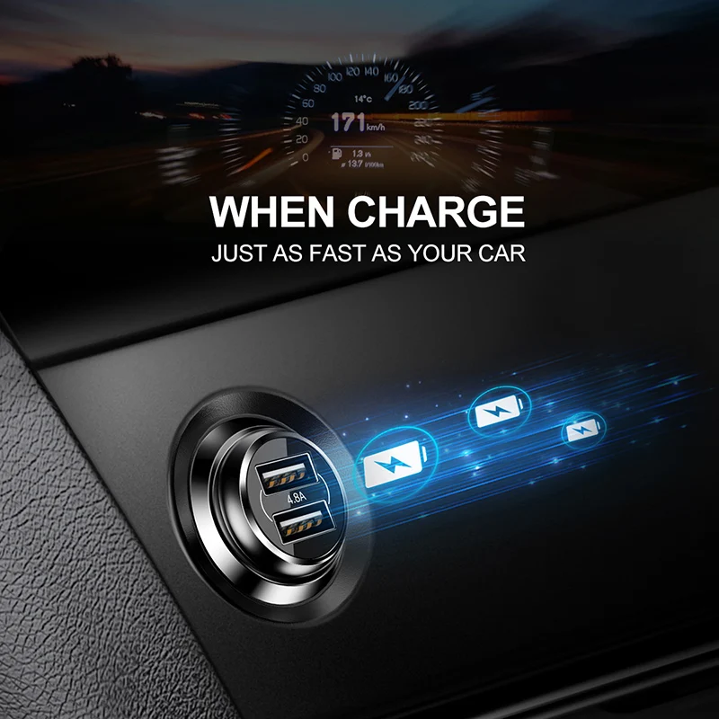 Автомобильное зарядное устройство Baseus 4.8A с двумя usb портами для быстрой зарядки 5