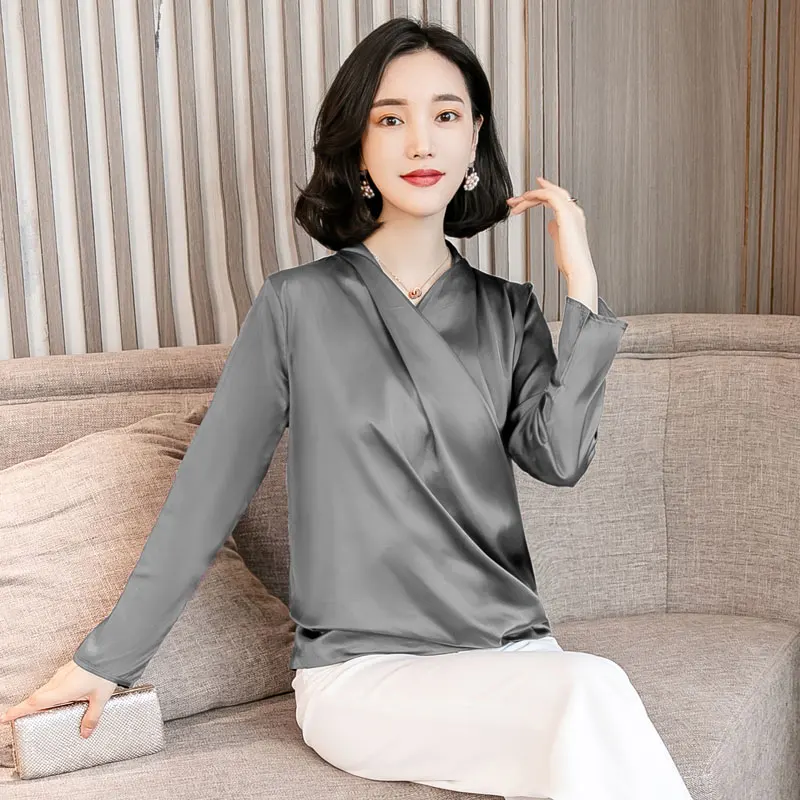 2019 Весенняя модная женская Повседневная элегантная однотонная шифоновая блузка