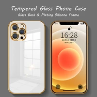 6d plating tempered glass phone case for iphone 11 12 pro max mini xs max xr x 8 7 plus se 2020 soft silicone frame cover case