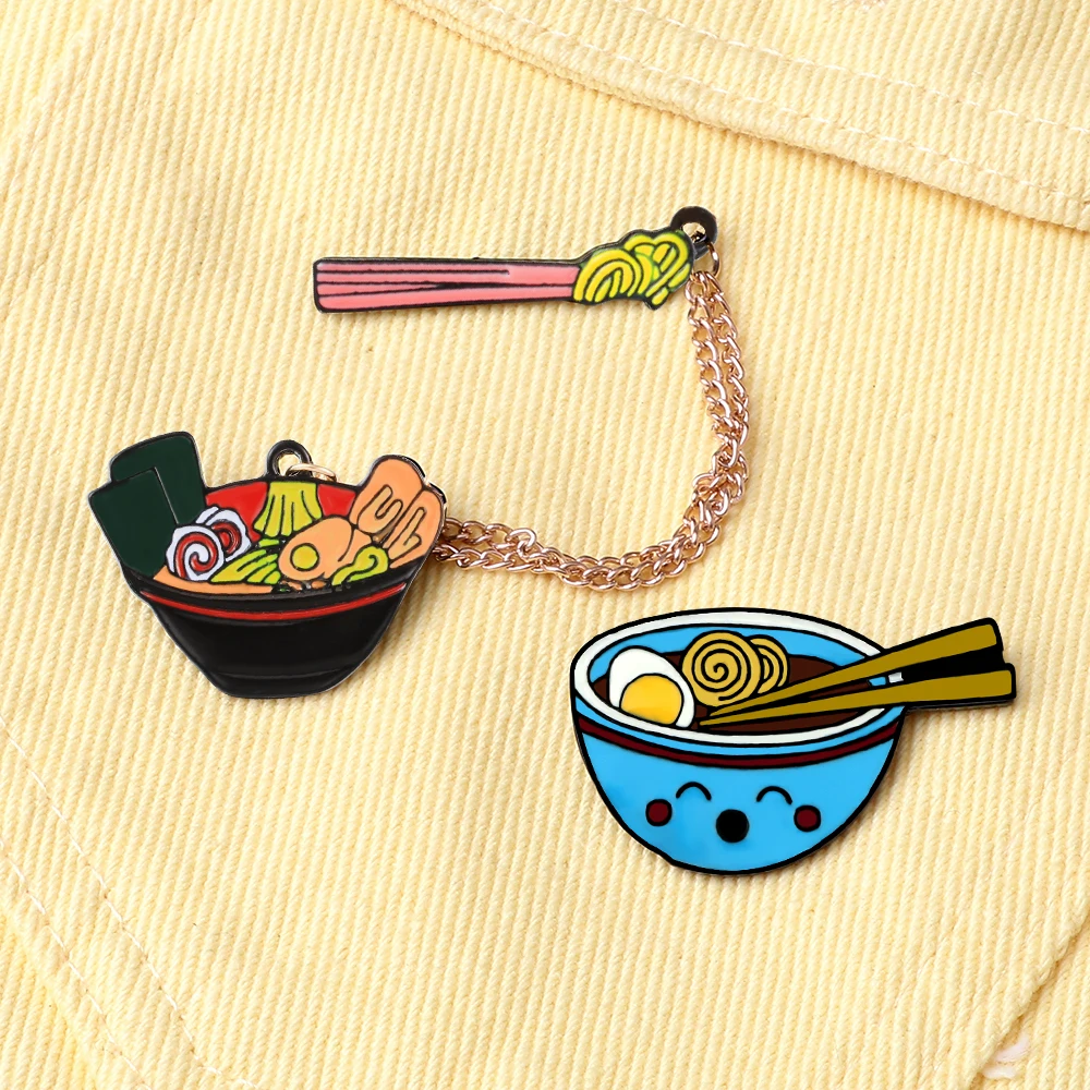 Милая лапша эмалированная булавка Ramen миска для супа с палочками Chian модные броши