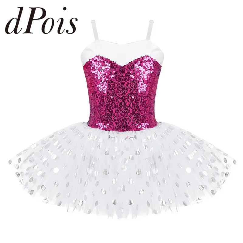 Детская Одежда для танцев на тонких бретельках блестящее балетное платье пачка с