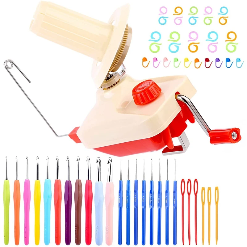

Knitting Yarn Winder Kit,Yarn Winder With Crochet Hooks,Yarn Scissors,Knitting Markers,Knitting Stitch Rings For Sewing