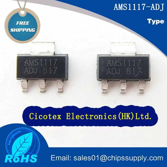 50pcs/lot AMS1117-ADJ SOT223 0.8A ADJUSTABLE/FIXED LOW DROPOUT LINEAR REGULATOR AMS1117ADJ 1117