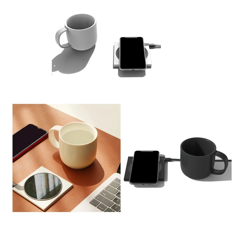 

Coffee Heater Warmer 2 in 1 Phone Universal Wireless Charger,Cup Mat Hot Milk Temperature Coasters for Office Home