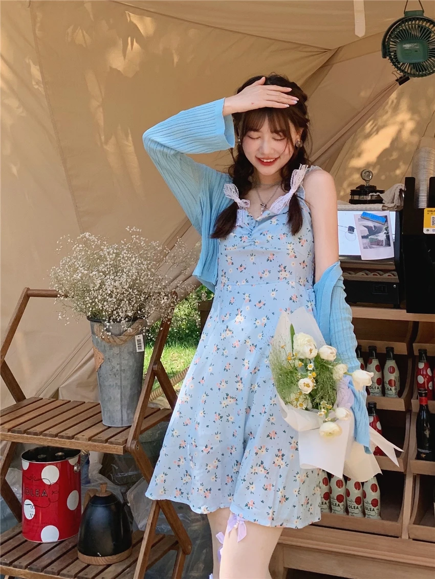 

Summer new sweet girl floral sling dress