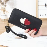 long zipper pu leather women wallets tassel splicing heart ladies clutch big capacity card holder phone money bag purses