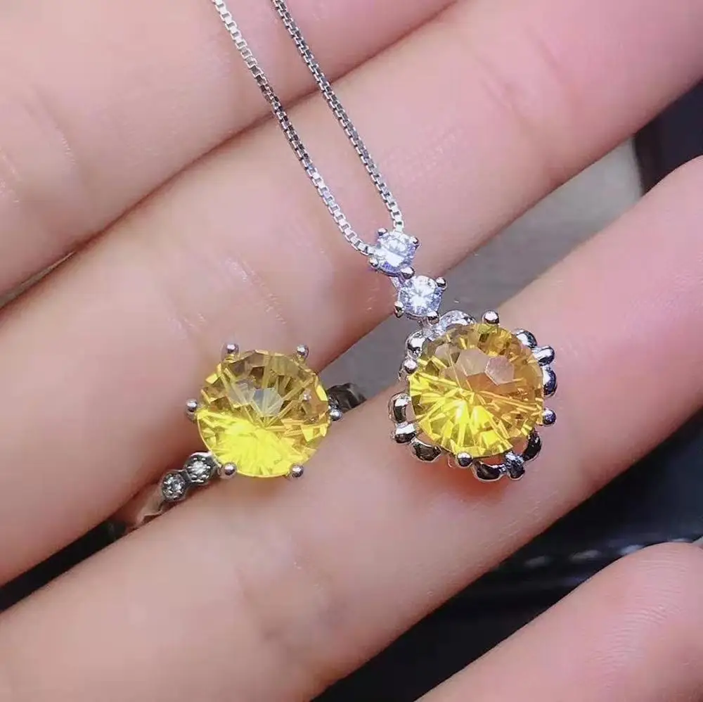 

Высококачественное кольцо с подвеской из желтого кристалла S925, ожерелье для модных дам