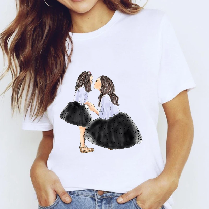

FIXSYS Mom Love T-shirts Top for Women Cartoon Mama Girls Spring Autumn Clothing Print Lady Graphic T Shirt Ladies Female Tee