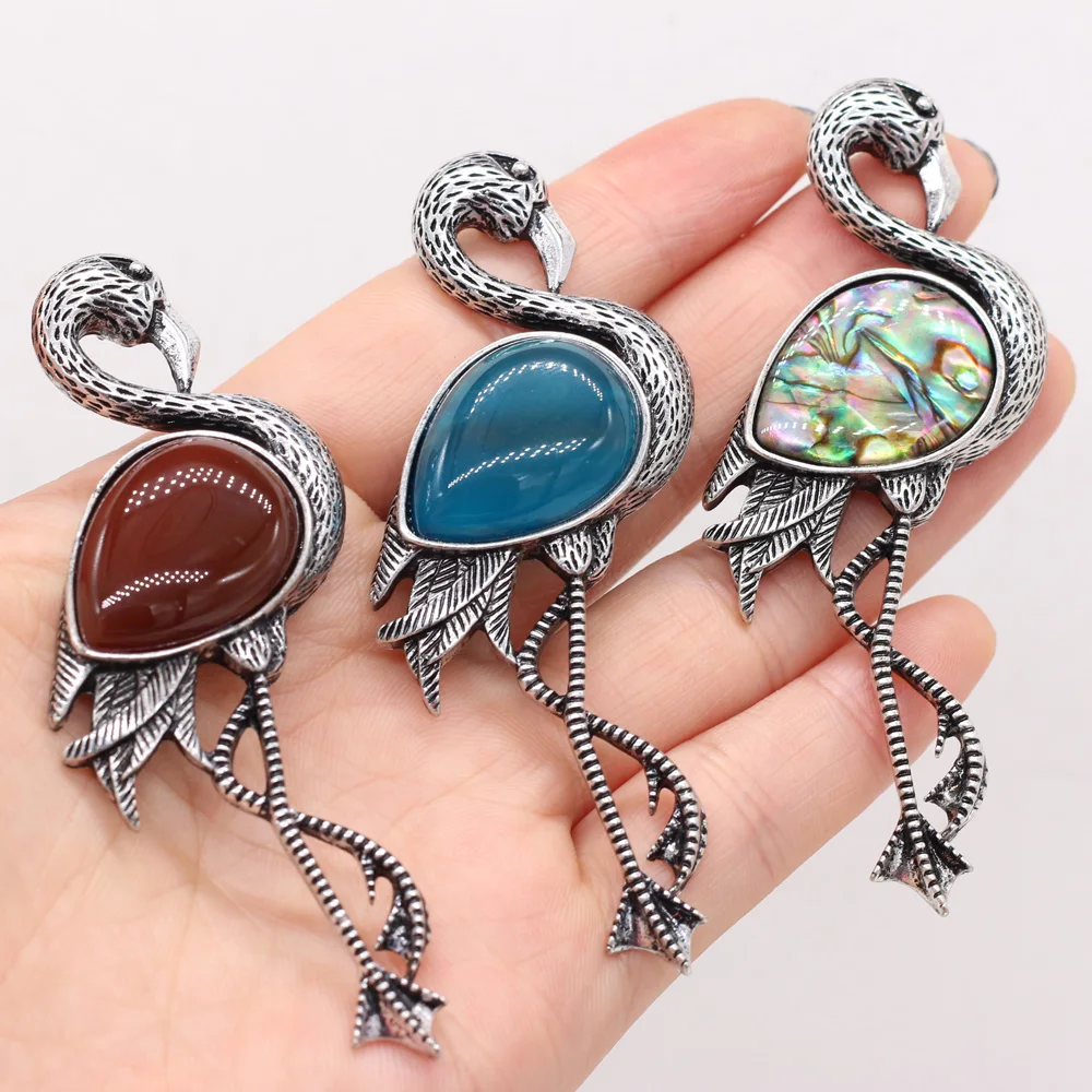 

yachu 1Pcs Natural Stone Alloy Swan Pendant Abalone Shell Lapis Lazuli Brooches Pins for Jewelry Making Charms Accessories Gift