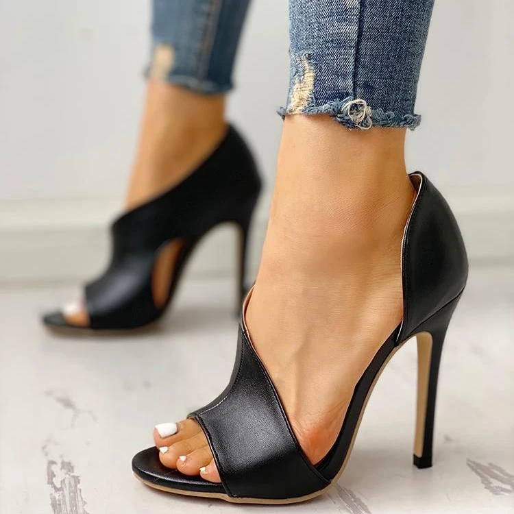 

2019 New Ladies Summer Leopard Sandals Fashion Solid Color Casual Open Toe Super High Heel Fish Head Pumps
