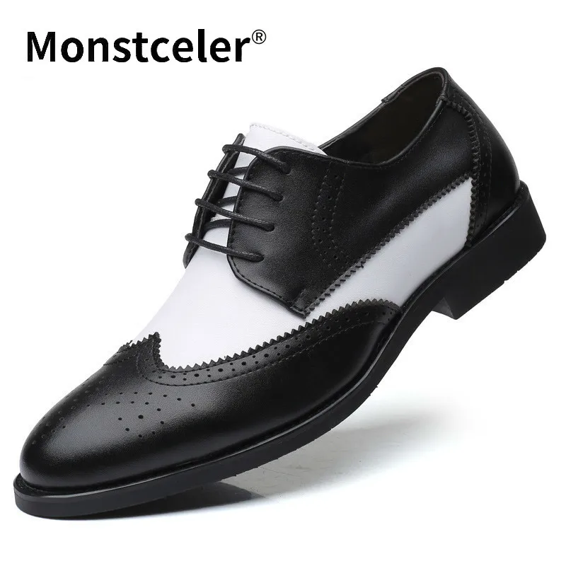 Monstceler/Коллекция года; сезон весна; Модные Мужские модельные туфли из лакированной кожи; цвет белый, черный; Брендовые мужские свадебные туфли оксфорды; BJ3073
