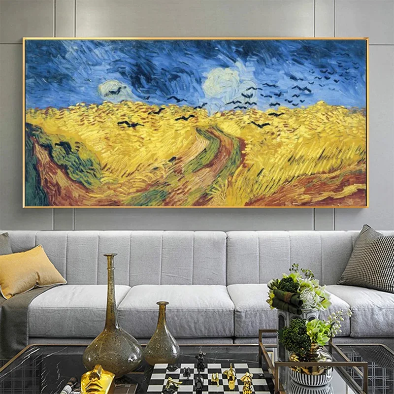 

Famous oil painting reproduction with crow's wheat field art posters and prints on canvas HD printable living room decoration