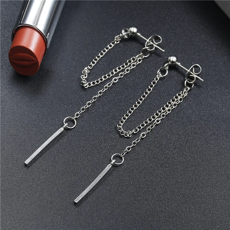 

2021 LELINGYU Temperament simple tassel after hanging long earrings fashion silver ear jewelry wholesale