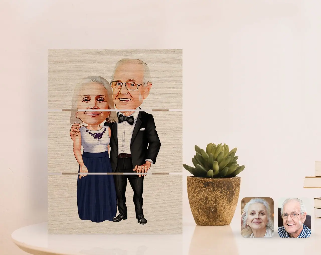 

Персонализированная карикатура на подставку из дерева для дедушки и бабушки e-1