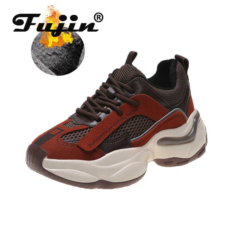 Fujin/женские зимние кроссовки Модные туфли на толстой подошве с круглым носком