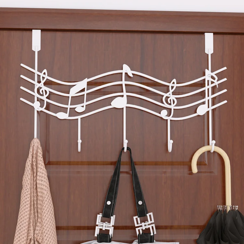 

Over The Door Hanger Rack 5 Hooks Home Office Bathroom Coat Towel Musical Note HY99
