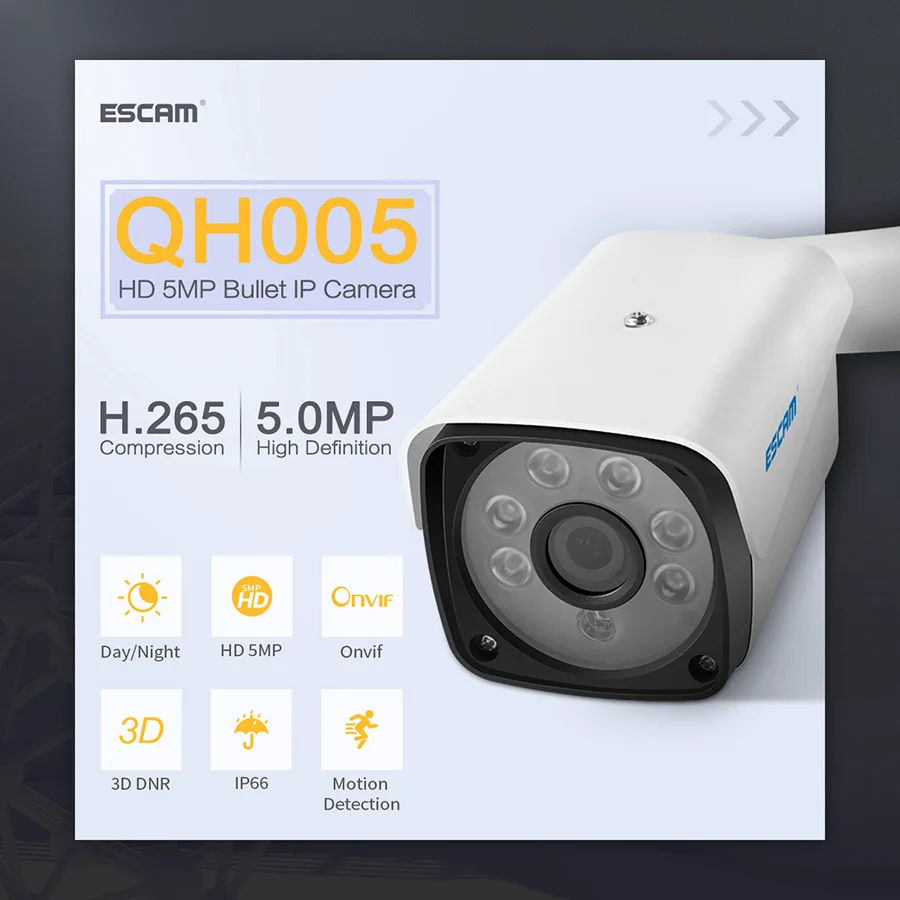 ESCAM QH005 5MP 2560*1920P 3D шумоподавление Onvif беспроводная уличная водонепроницаемая IP