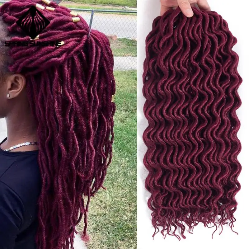 Весна солнце 18 дюймов богиня Faux locs Curly крючком косички волосы Омбре кудрявые дреды синтетические волосы для наращивания для женщин
