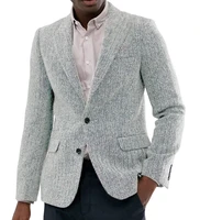 mens herringbone jacket 1 pieces formal lapel notch tweed wool tuxedos blazer winter coat wedding groomsmen
