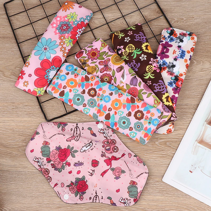 

Reusable Waterproof Mummy Pads For Women, Flower Printed Bamboo Charcoal Fleece Inner Lady Cloth Menstrual Pads