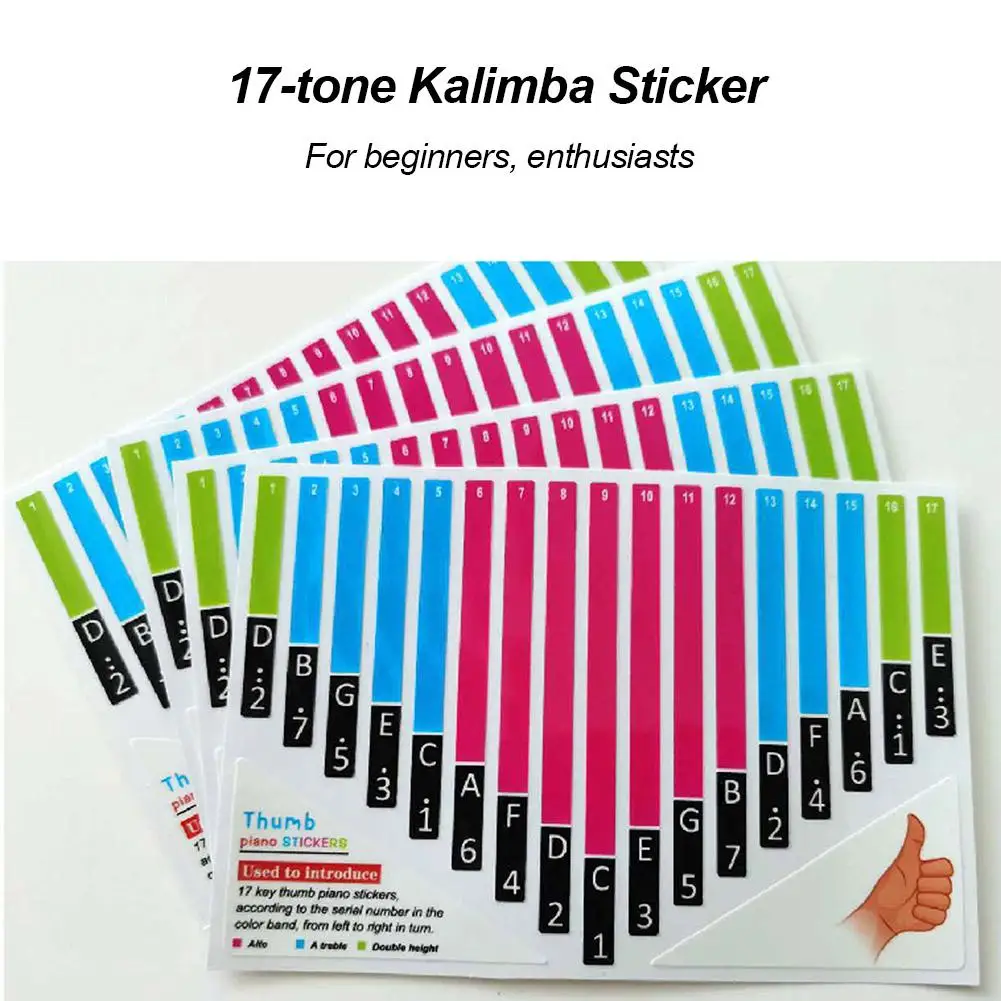 

17-key Thumb Piano Sticker Removable Colorful Piano Sticker For Thumb Piano Beginners Enthusiasts Supplies