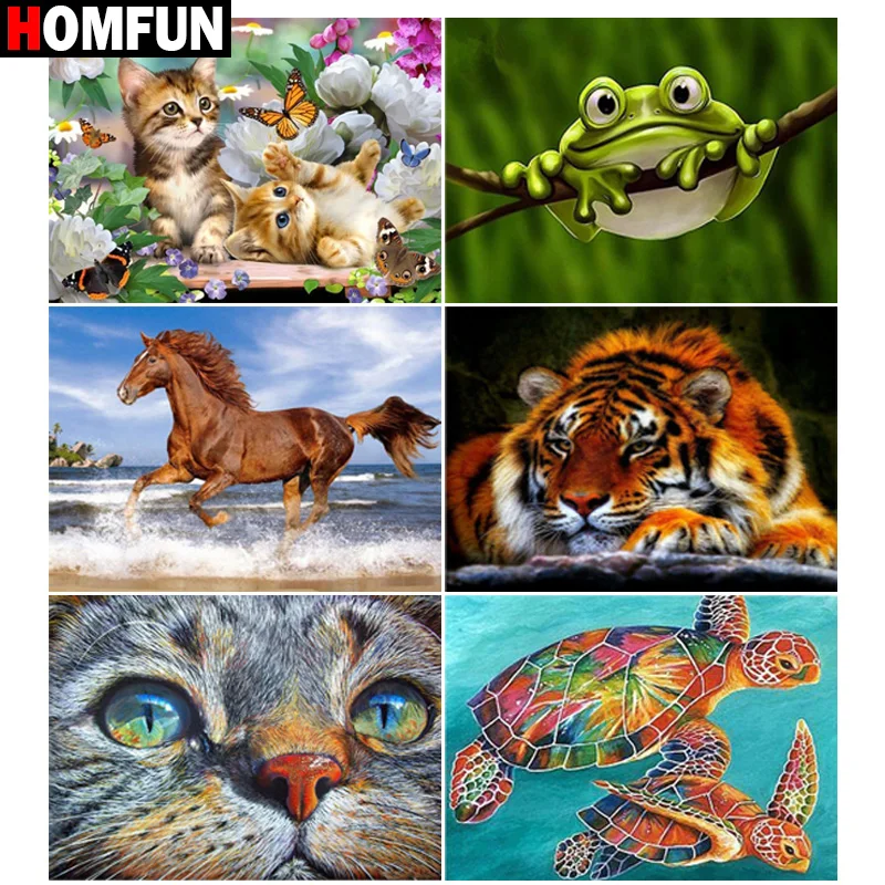 

Алмазная 5D картина HOMFUN «сделай сам», вышивка крестиком, лягушка, кот, тигр, черепаха, лошадь, домашний декор, полное стразы, инкрустация, алма...